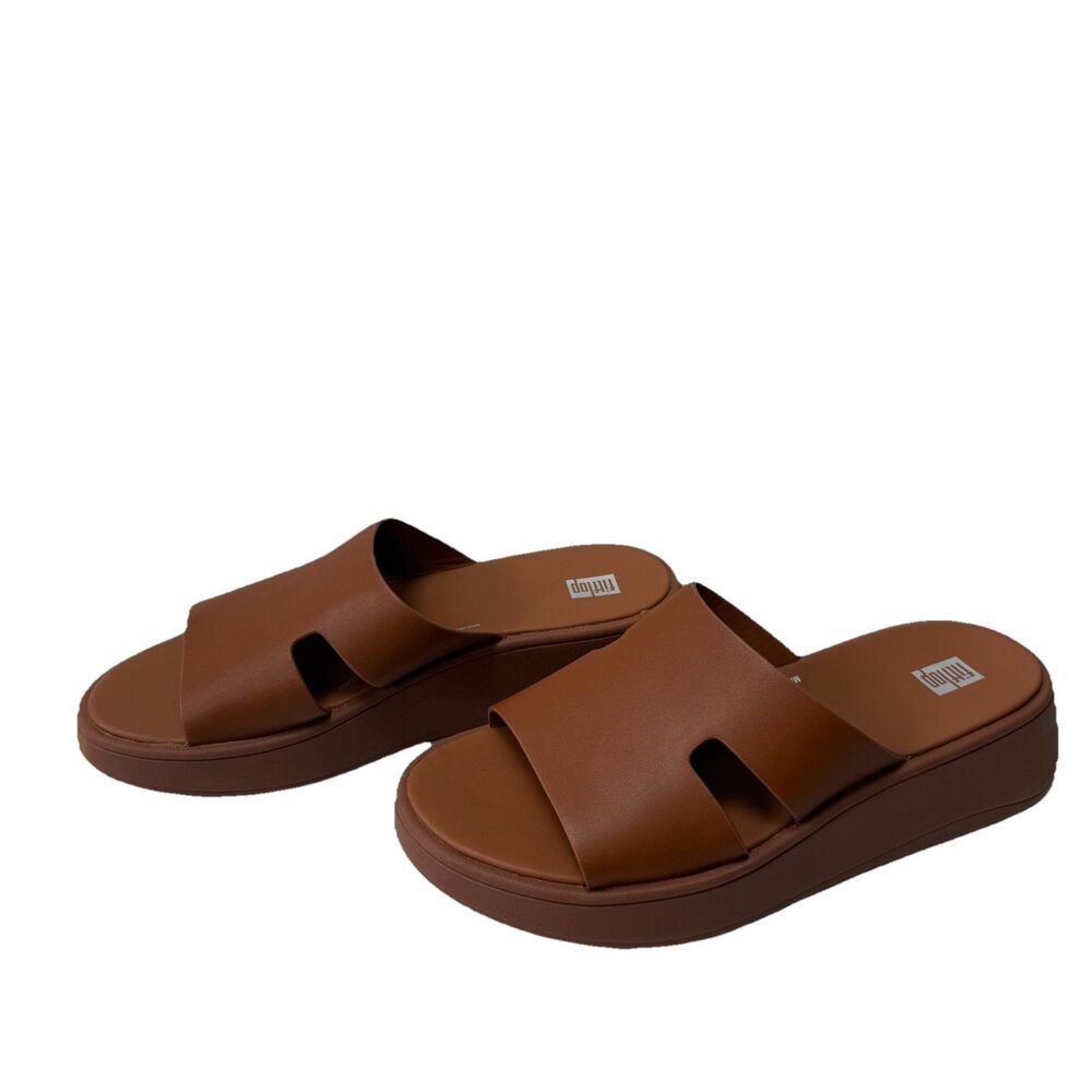 FitFlop Women's Leather Sandals Size 8 Light Tan Slip On Platform Comfort - Picture 2 of 12